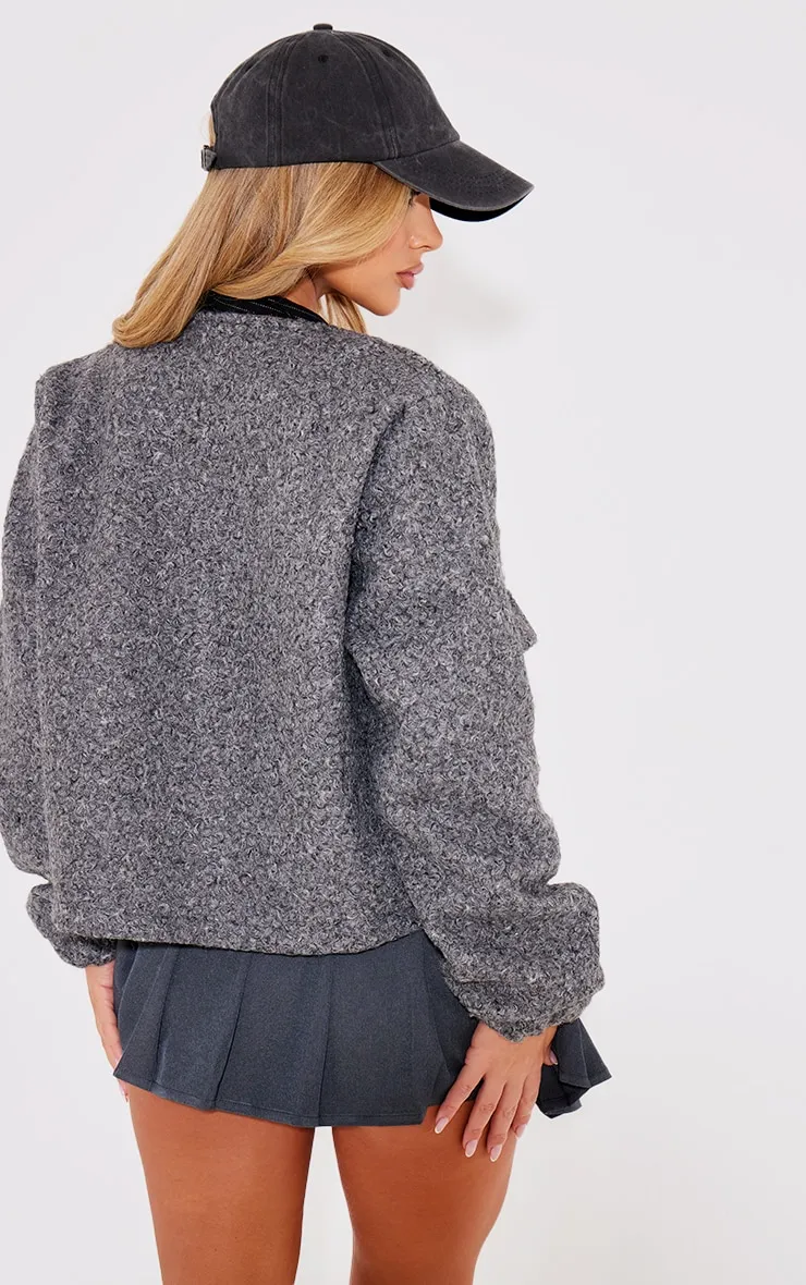 Bomber oversize en imitation mouton gris