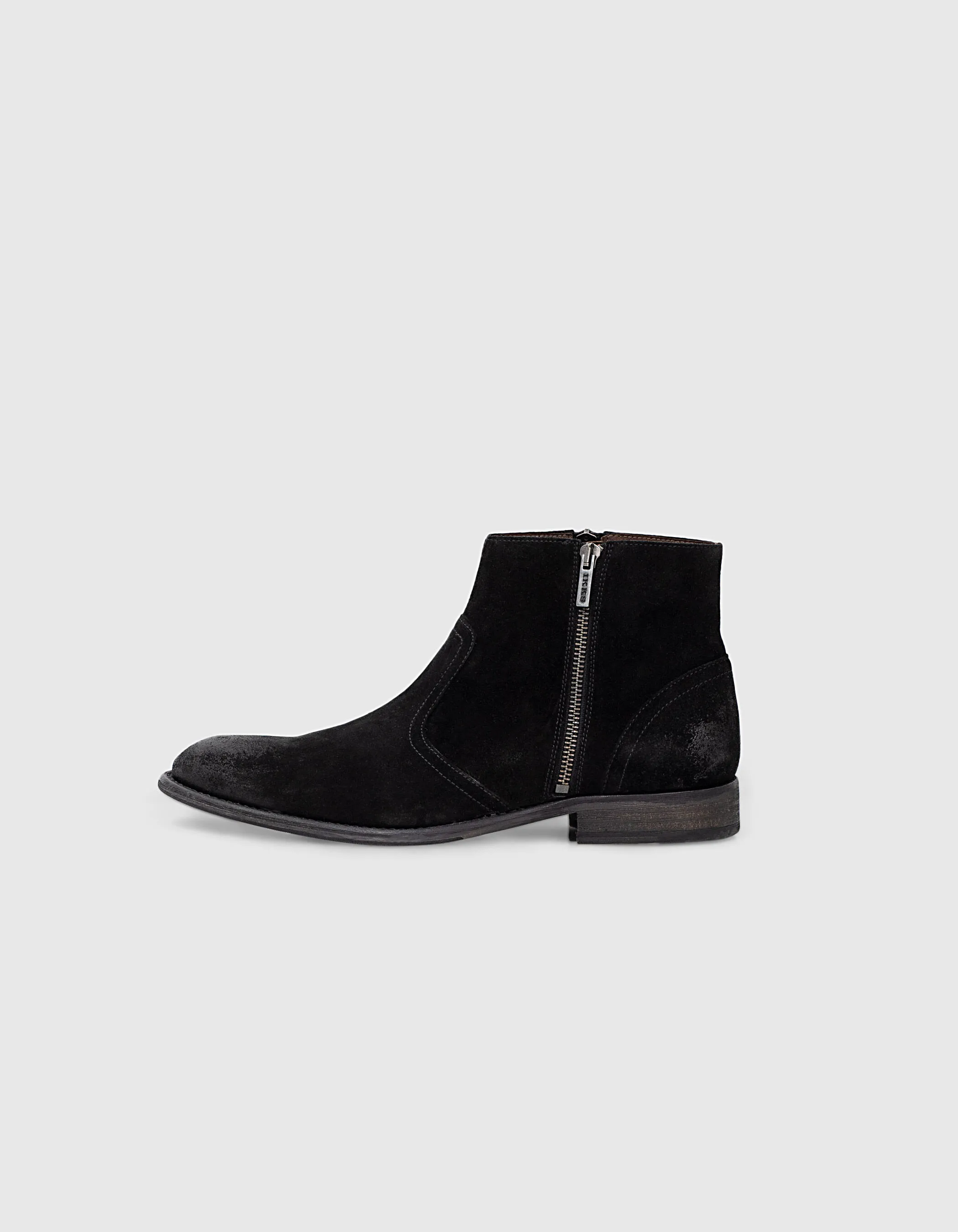 Boots noires zippées en cuir velours Homme