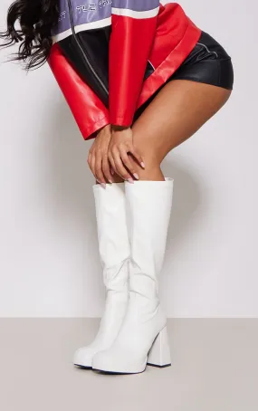 Bottes pointure large en PU blanc à talon haut carré et petite plateforme