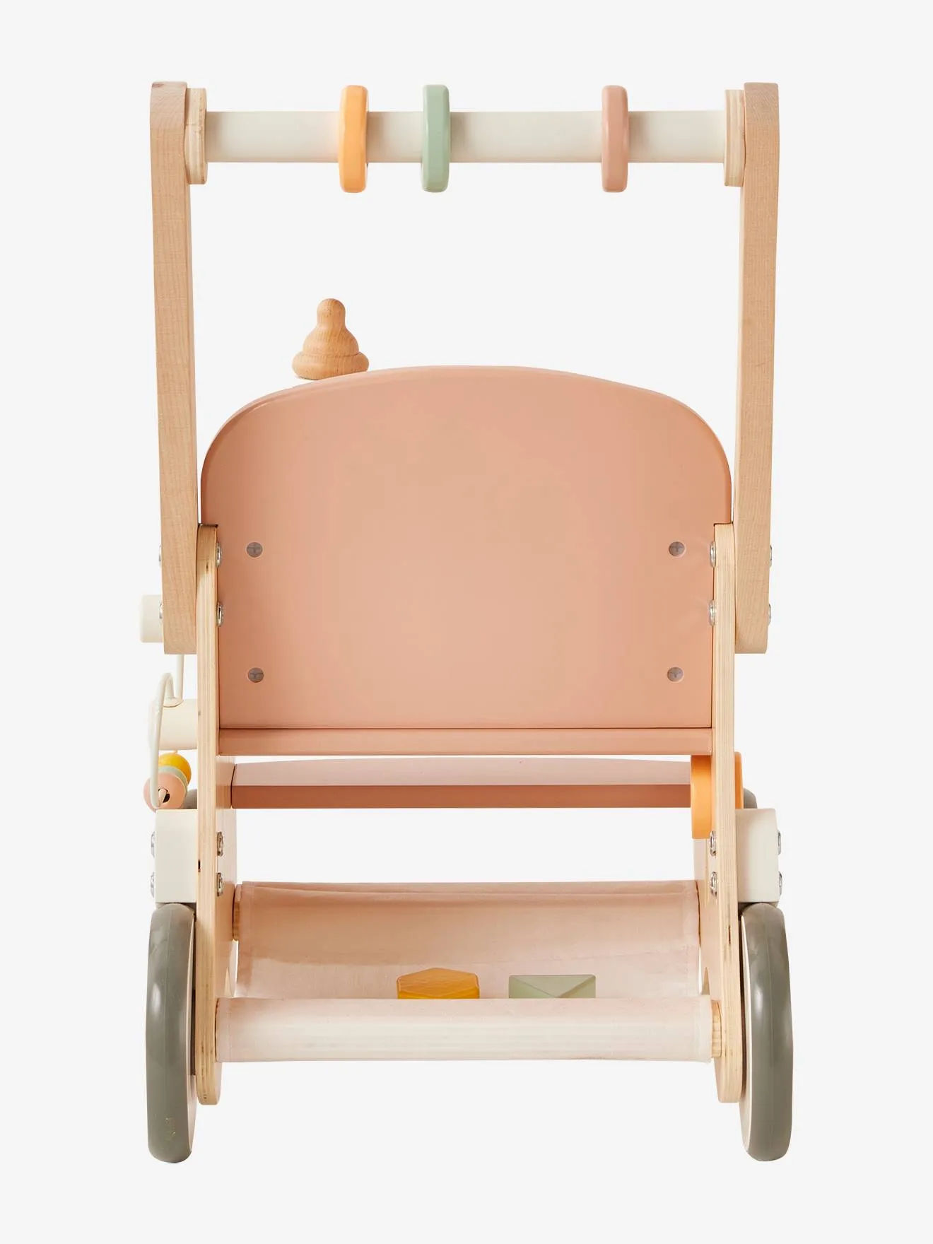 Chariot de marche poussette en bois FSC® rose - Vertbaudet