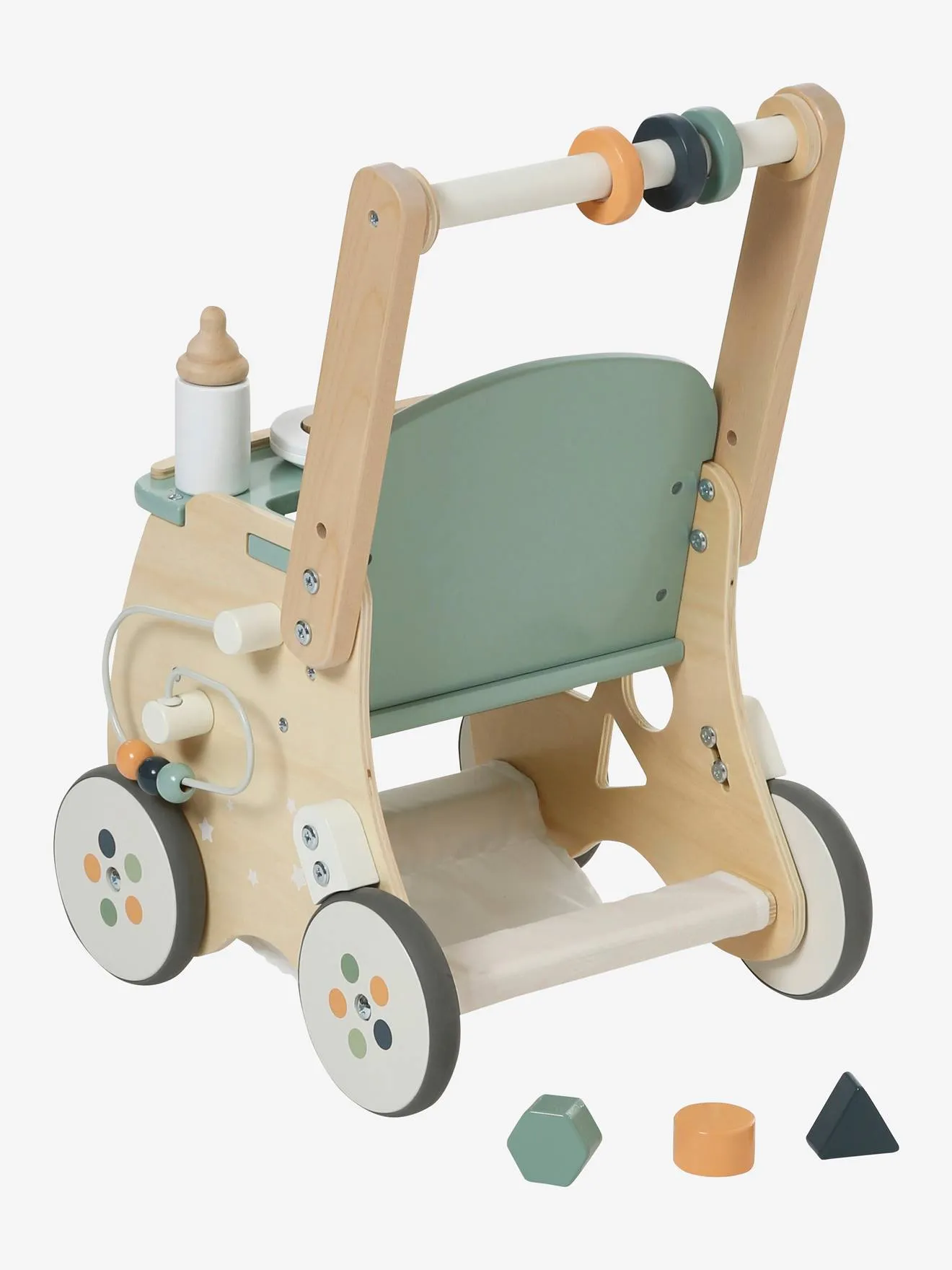 Chariot de marche poussette en bois FSC® rose - Vertbaudet