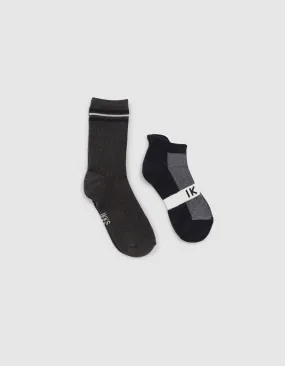 Chaussettes sport kaki et grises garçon