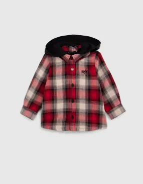 Chemise bi-matière rouge motif carreaux bébé garçon