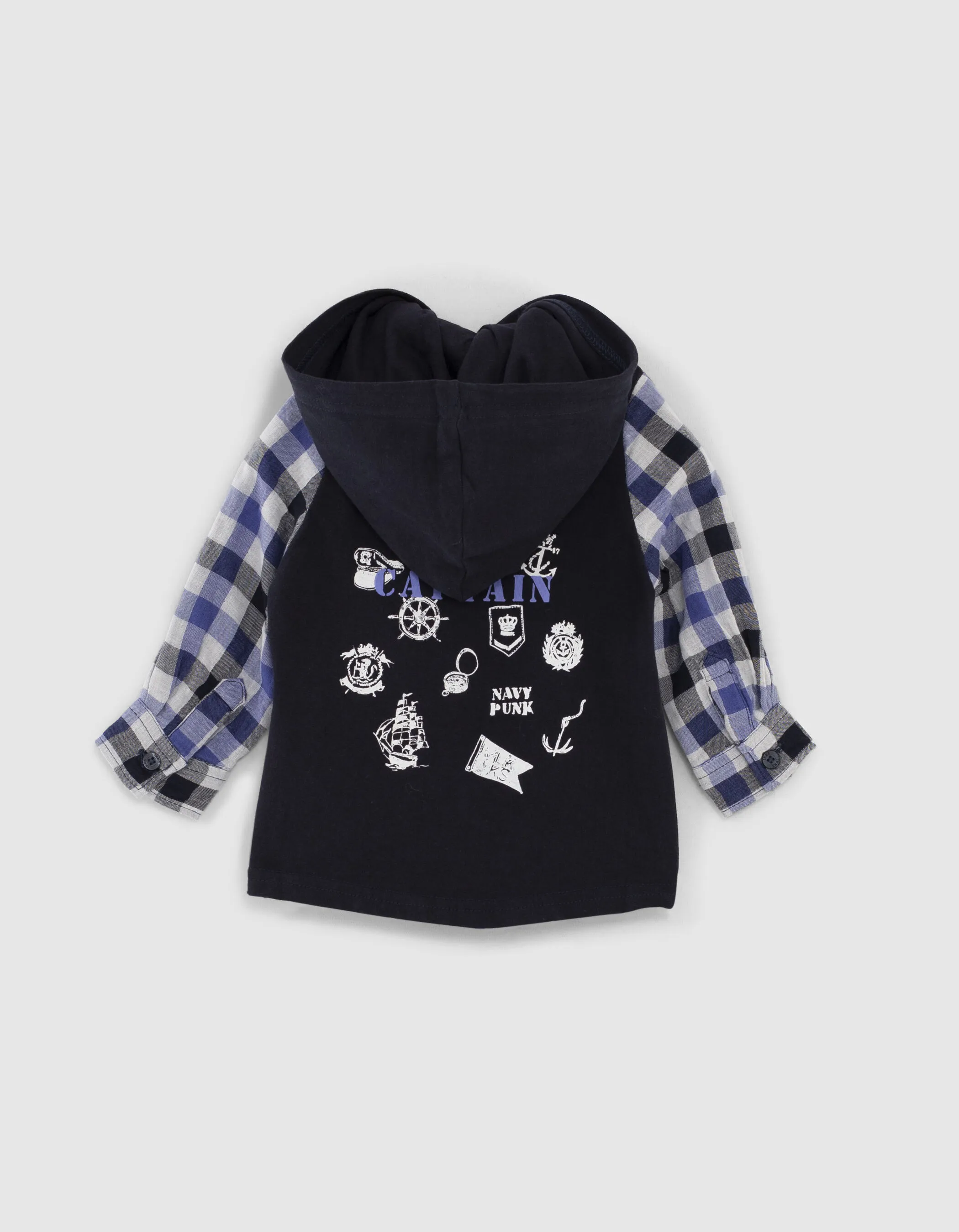 Chemise dark navy bi matière à carreaux bébé garçon 