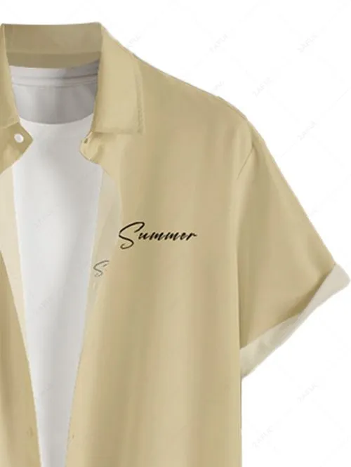 Chemise De Vacances Lettre Imprimé Palmier Boutonnée à Manches Courtes - Jaune Soleil 2xl