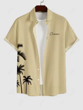 Chemise De Vacances Lettre Imprimé Palmier Boutonnée à Manches Courtes - Jaune Soleil 2xl