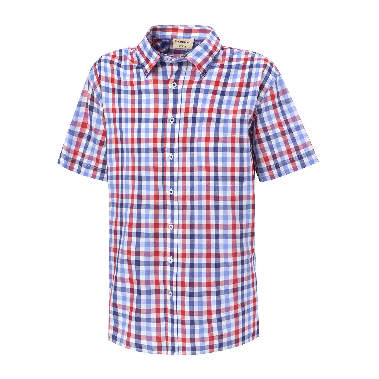 Chemise en coton à carreaux et manches courtes, rouge-bleu ⋆ Lehner Versand