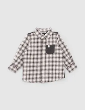 Chemise grise bi matière à carreaux bébé garçon 