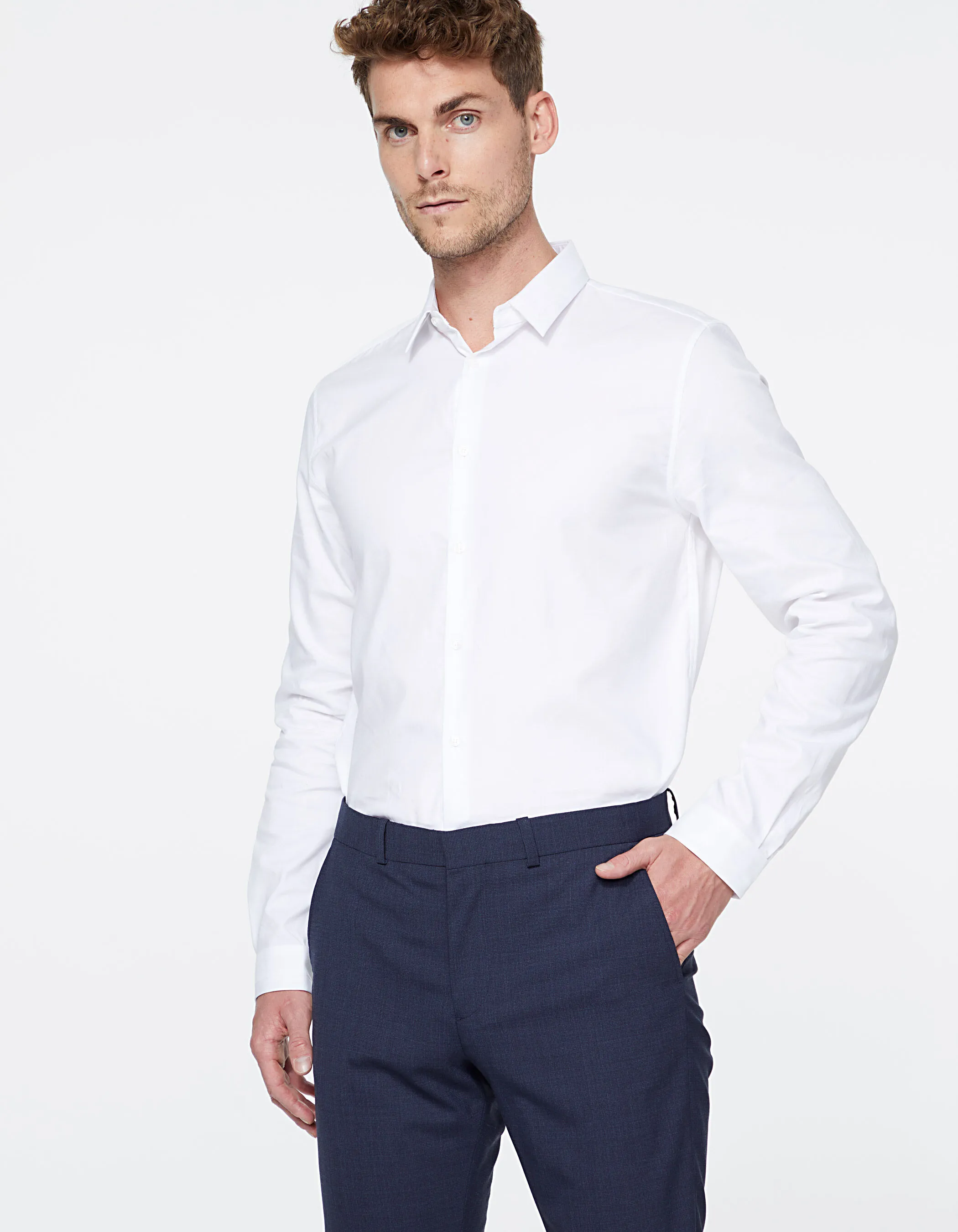 Chemise REGULAR blanche armurée détails col Homme