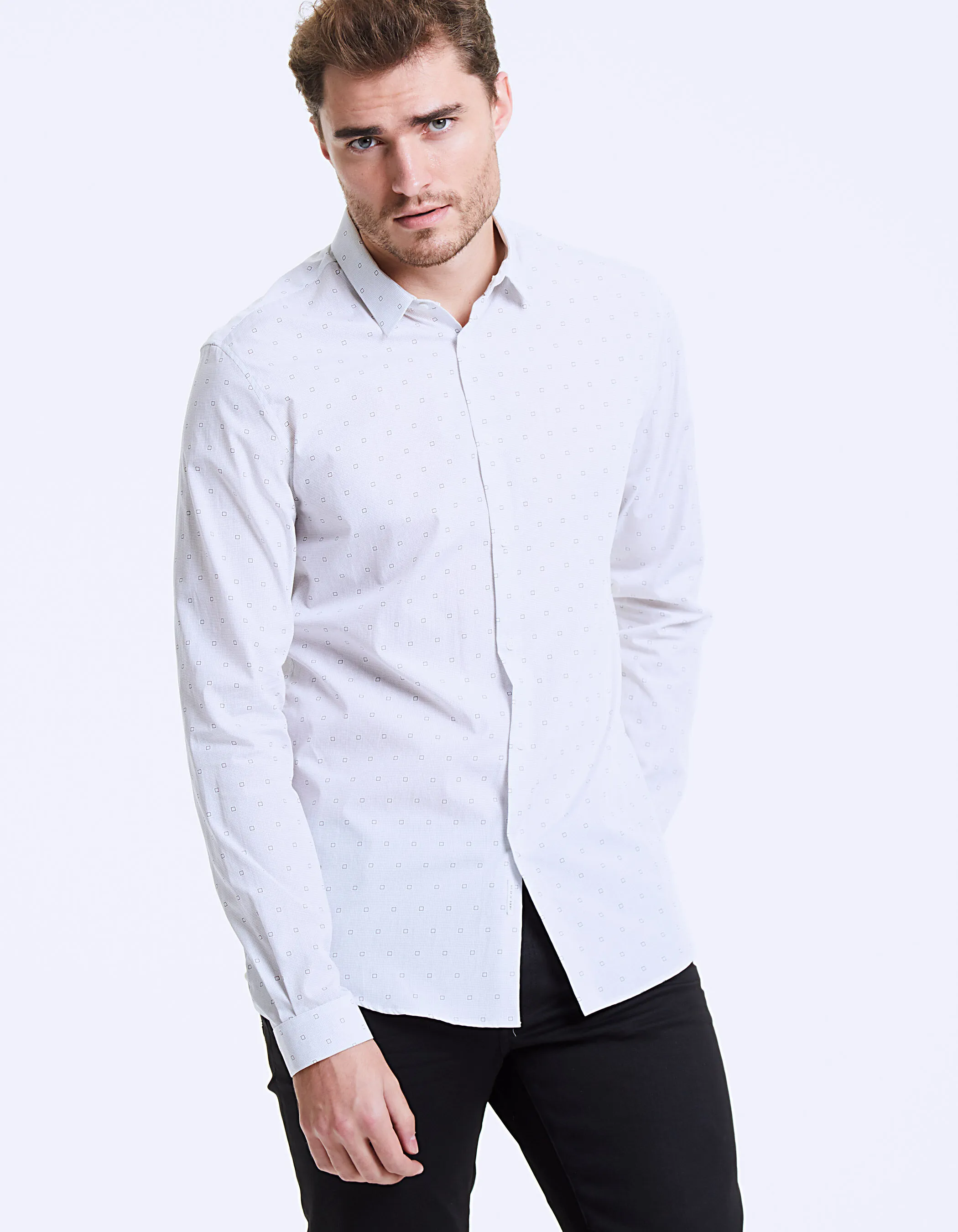 Chemise slim blanche Albini® motifs carrés Homme