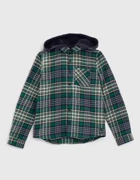 Chemise vert anglais et navy à carreaux et capuche garçon 