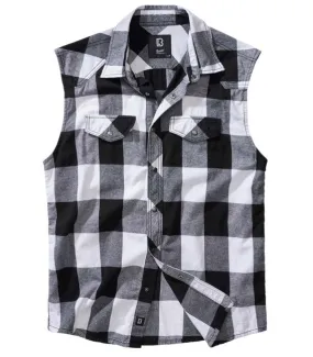 Chemise à carreaux sans manches homme Noir et Blanc Brandit