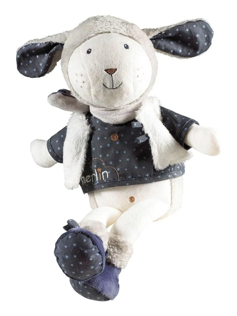 Doudou Mouton en velours blanc - SAUTHON - Blanc Bleu