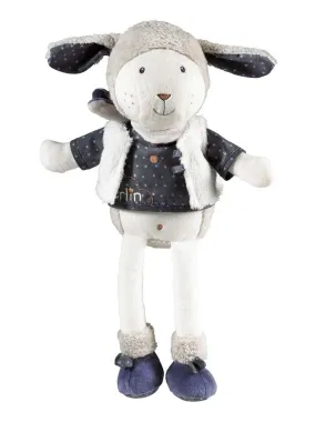 Doudou Mouton en velours blanc - SAUTHON - Blanc Bleu