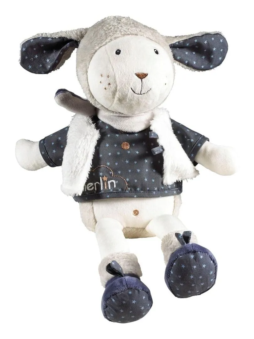 Doudou Mouton en velours blanc - SAUTHON - Blanc Bleu