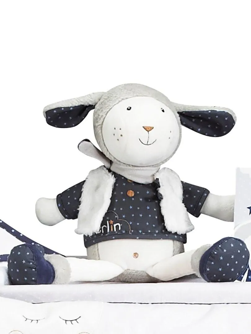 Doudou Mouton en velours blanc - SAUTHON - Blanc Bleu