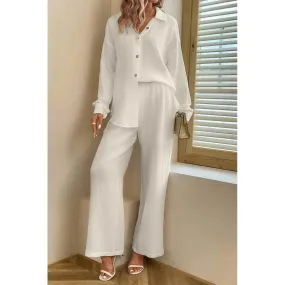 Ensemble chemise et pantalon en lin, blanc