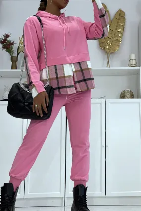 Ensemble de jogging rose fuchsia avec pantalon effet push et sweet 2 en 1 sur chemise à carreaux tendance