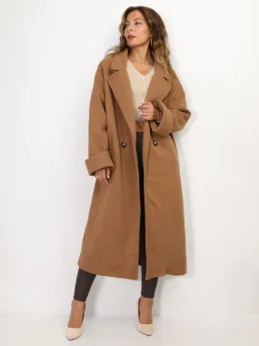 Manteau oversize en maille texturée- Camel