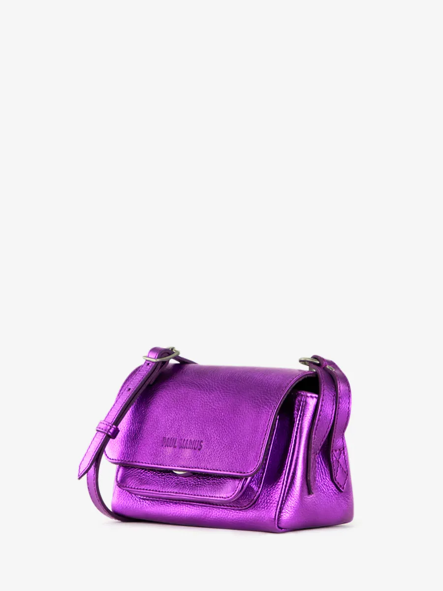 MINI SAC BANDOULIÈRE CUIR VIOLET MÉTALLISÉ FEMME Diane XS - Bonbon