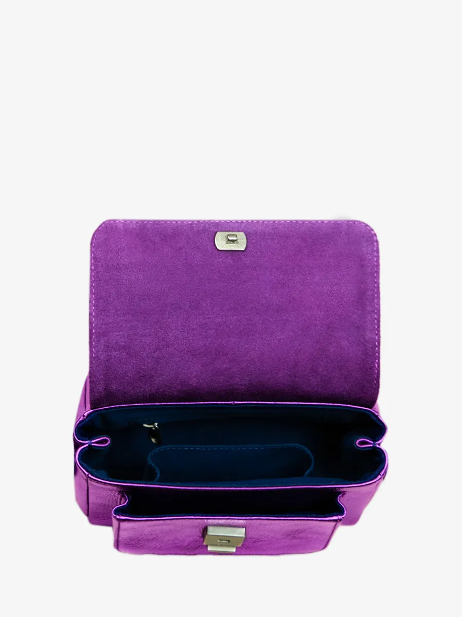 MINI SAC BANDOULIÈRE CUIR VIOLET MÉTALLISÉ FEMME Diane XS - Bonbon