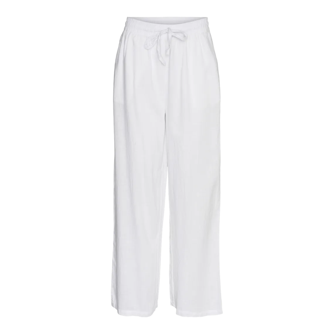 Pantalon à jambe large taille moyenne blanc en lin Lara | 3 Suisses