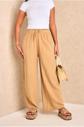 Pantalon large en gaz de coton camel