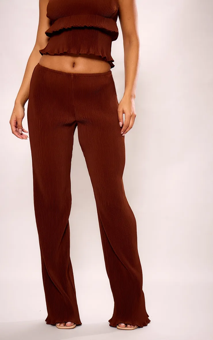 Pantalon large en maille tissée plissée chocolat