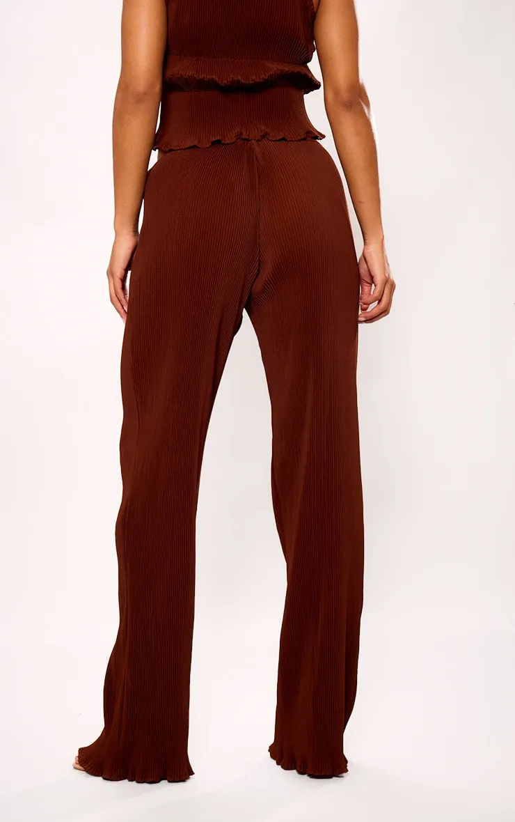 Pantalon large en maille tissée plissée chocolat