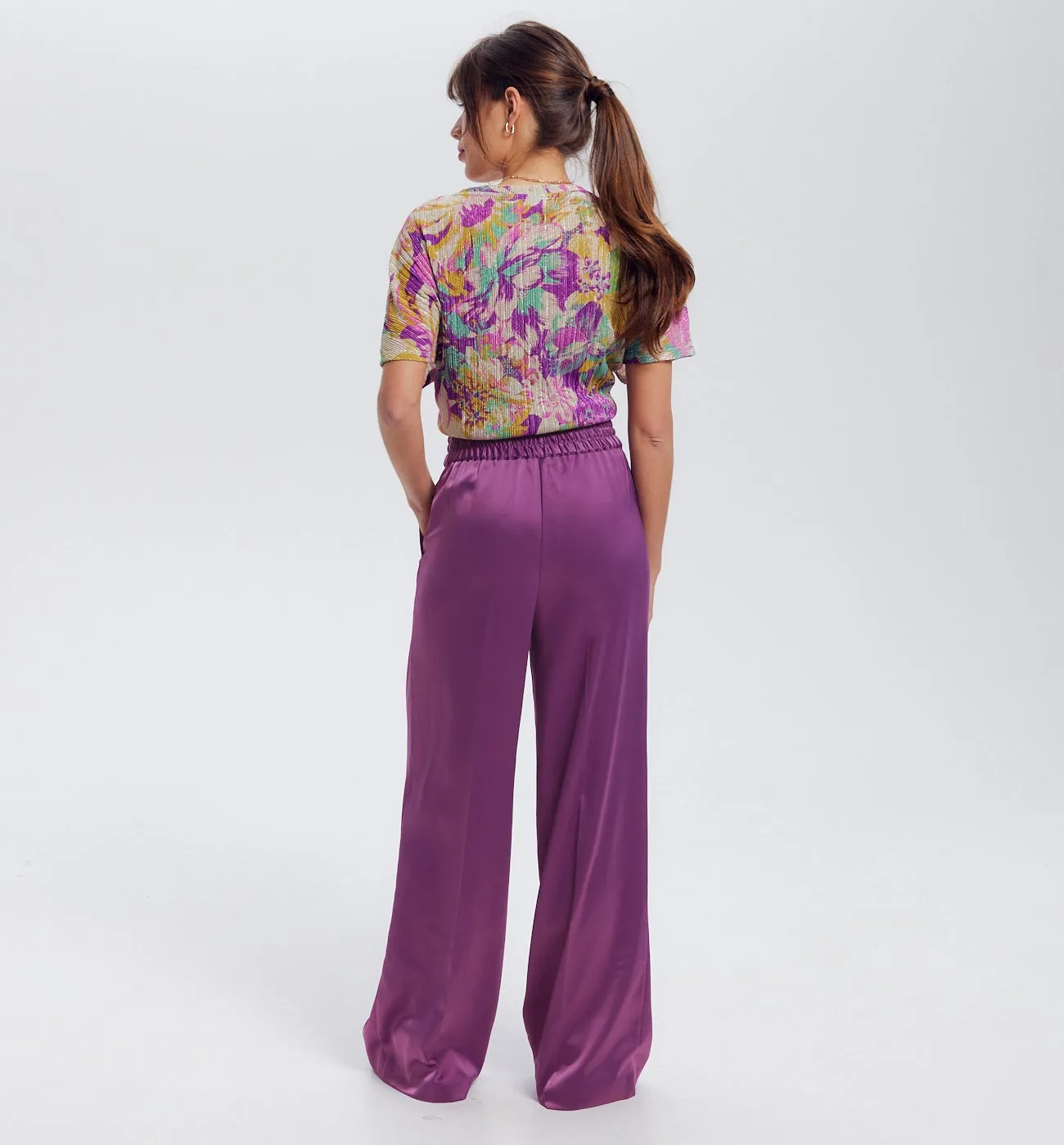 Pantalon large en satin Femme - Violet