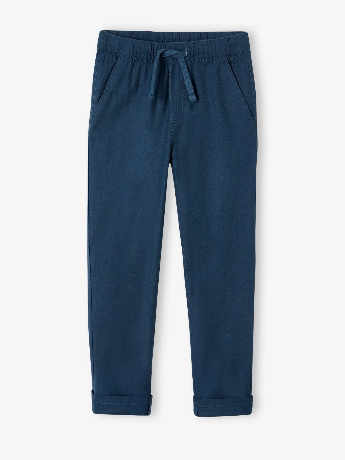 Pantalon léger garçon en coton/lin bleu nuit - Vertbaudet