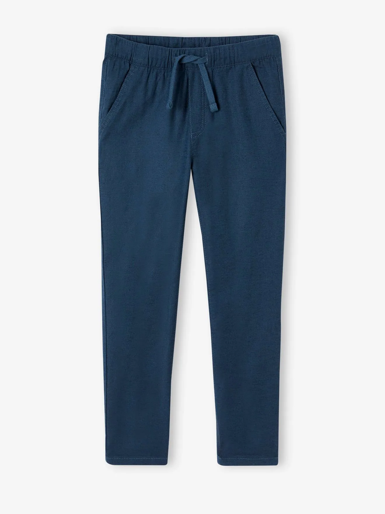 Pantalon léger garçon en coton/lin bleu nuit - Vertbaudet