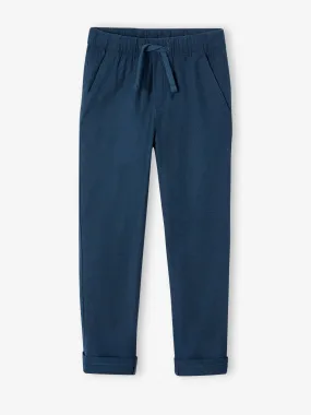 Pantalon léger garçon en coton/lin bleu nuit - Vertbaudet