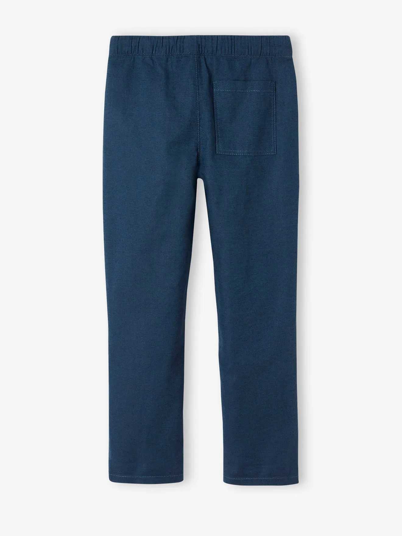 Pantalon léger garçon en coton/lin bleu nuit - Vertbaudet