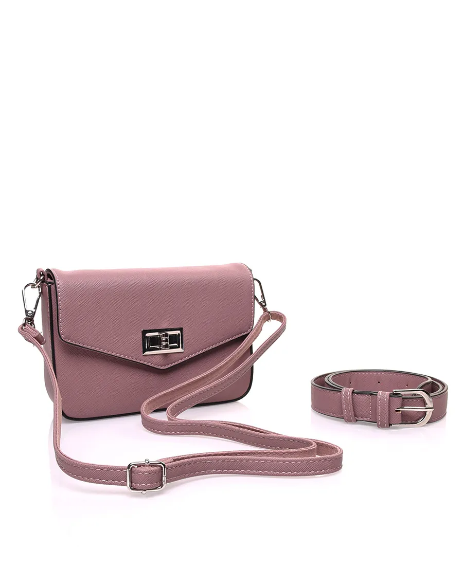 Petit sac 2 en 1 bandoulière et banane texturé vieux rose