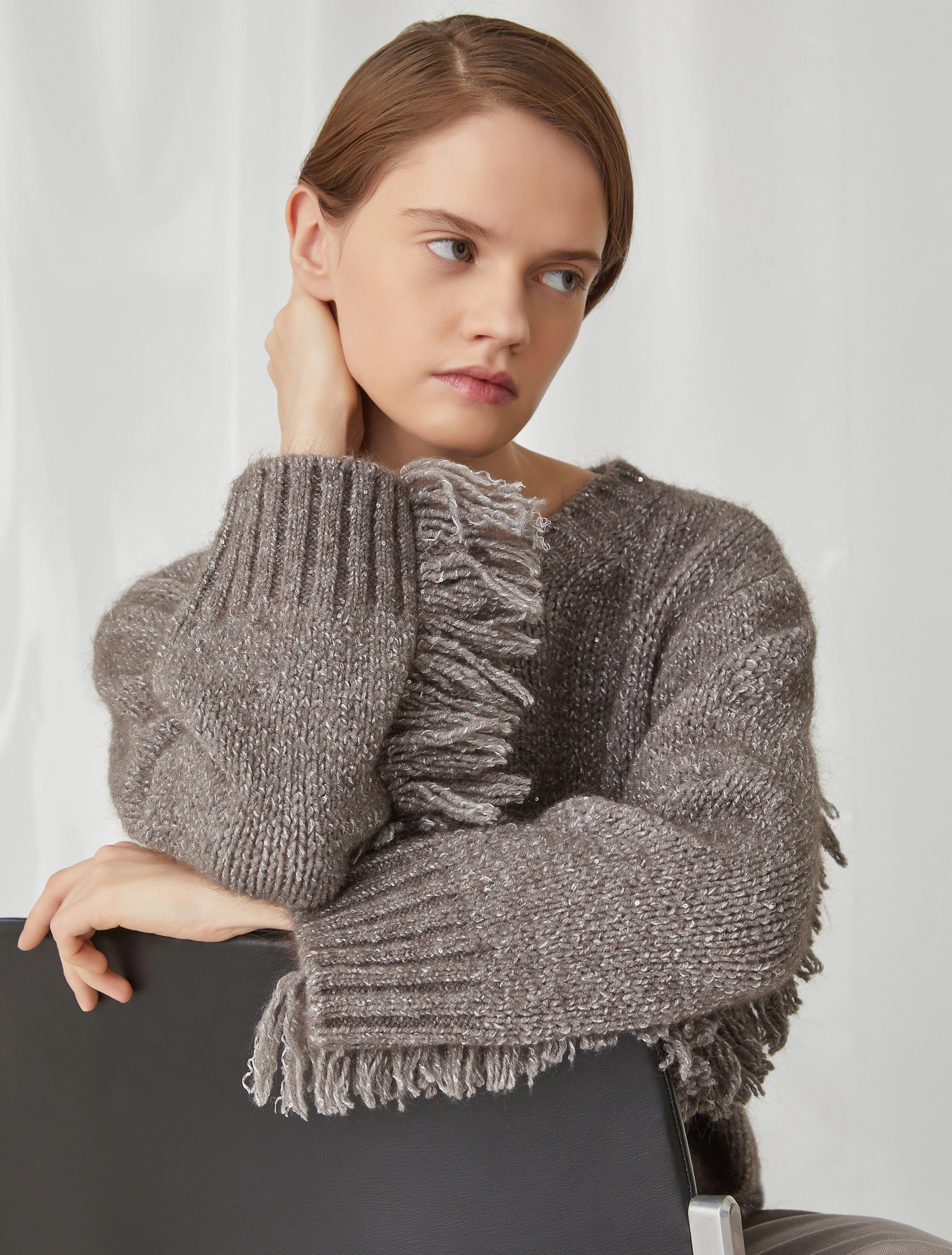 Pull en mohair à franges