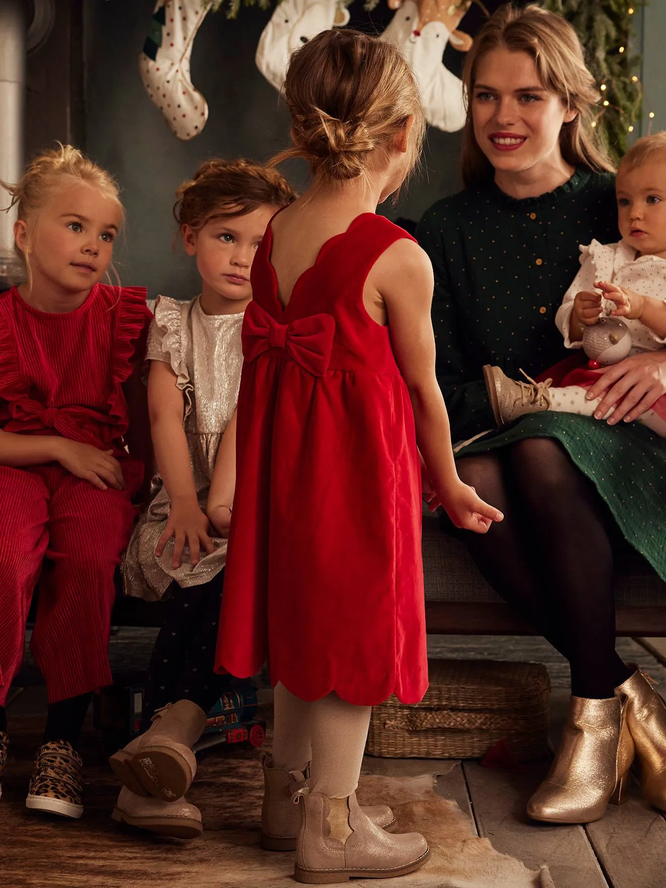 Robe de fête en velours lisse fille noeud au dos rouge - Vertbaudet