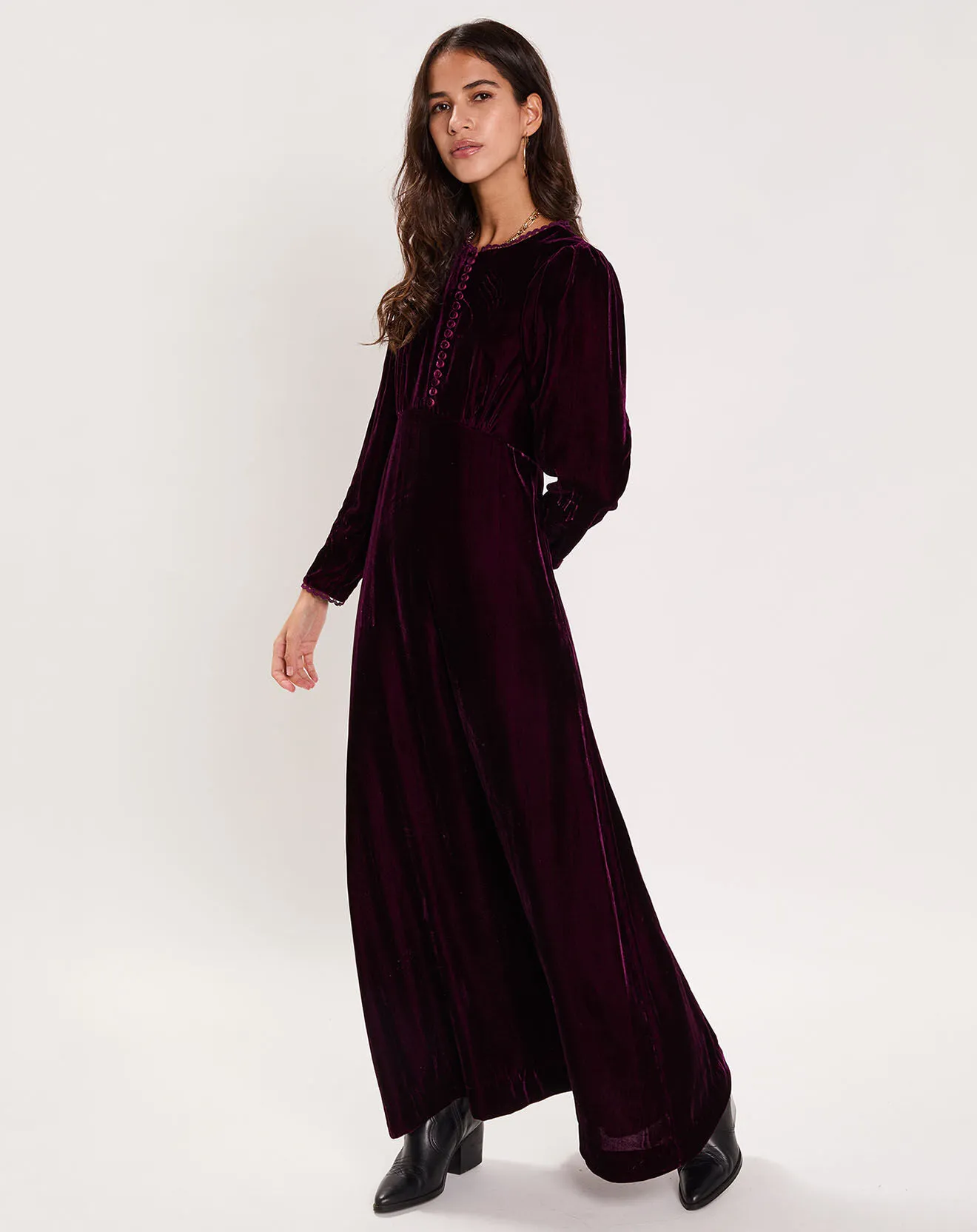 Robe en Velours satiné Princesse cerise noire