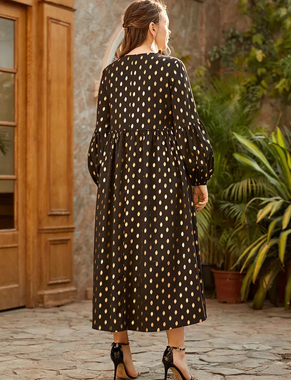 Robe Longue Brodée à Pois Bronze de Grande Taille