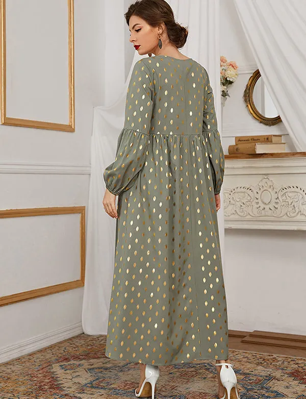 Robe Longue Brodée à Pois Bronze de Grande Taille