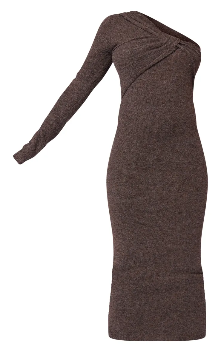 Robe longue chocolat en maille tricot deluxe et buste torsadé