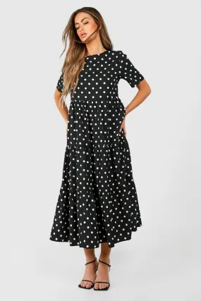 Robe mi-longue à pois en coton