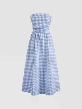 Robe midi à carreaux vichy avec volants et fermeture éclair froncée