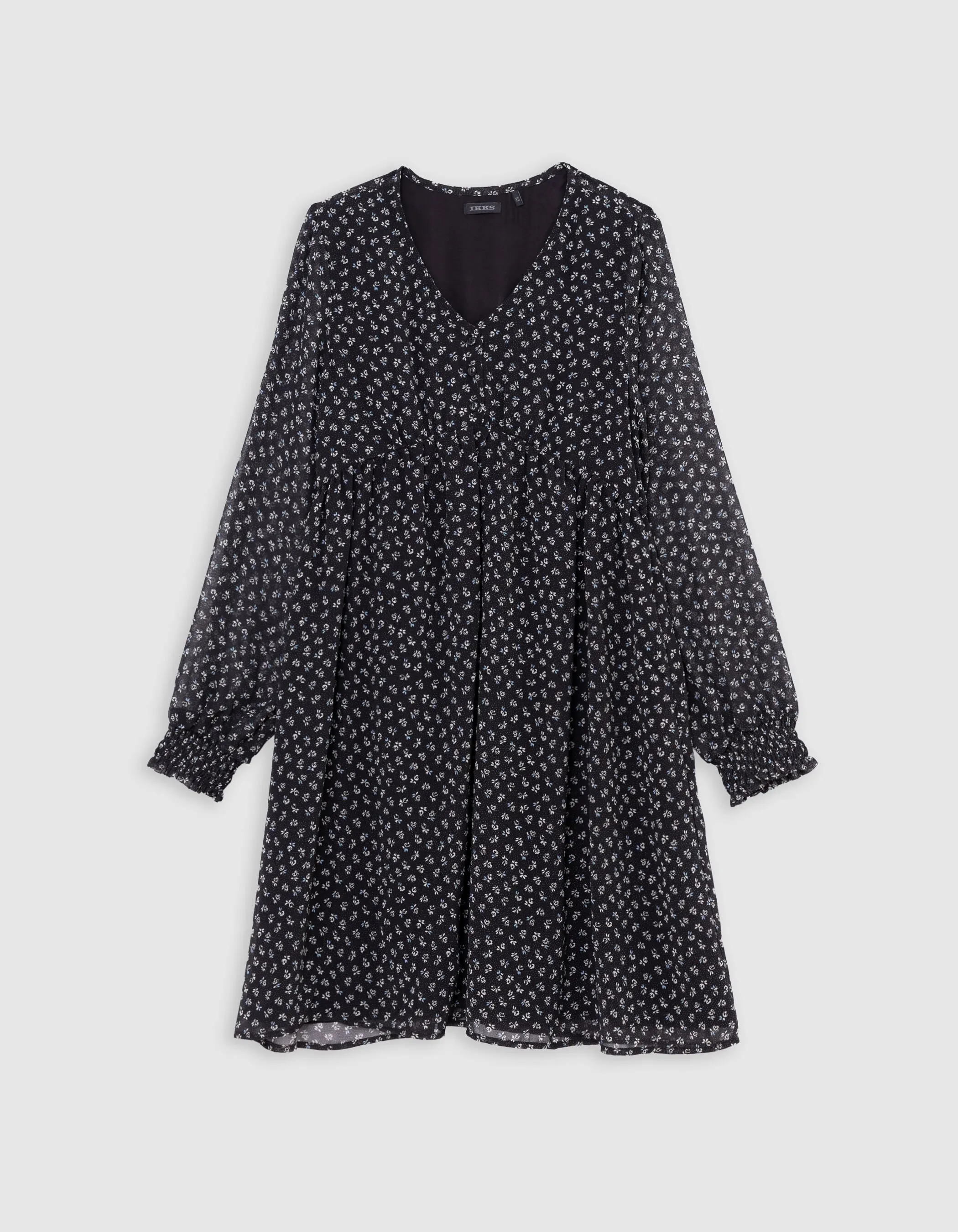 Robe noire imprimé floral micro-pois fille