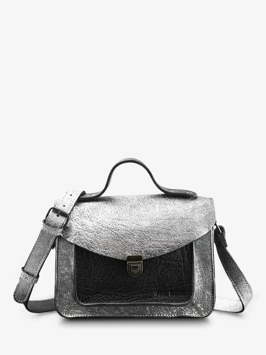 SAC BANDOULIÈRE CUIR ARGENTÉ NOIR FEMME Mademoiselle George - Argenté / Noir