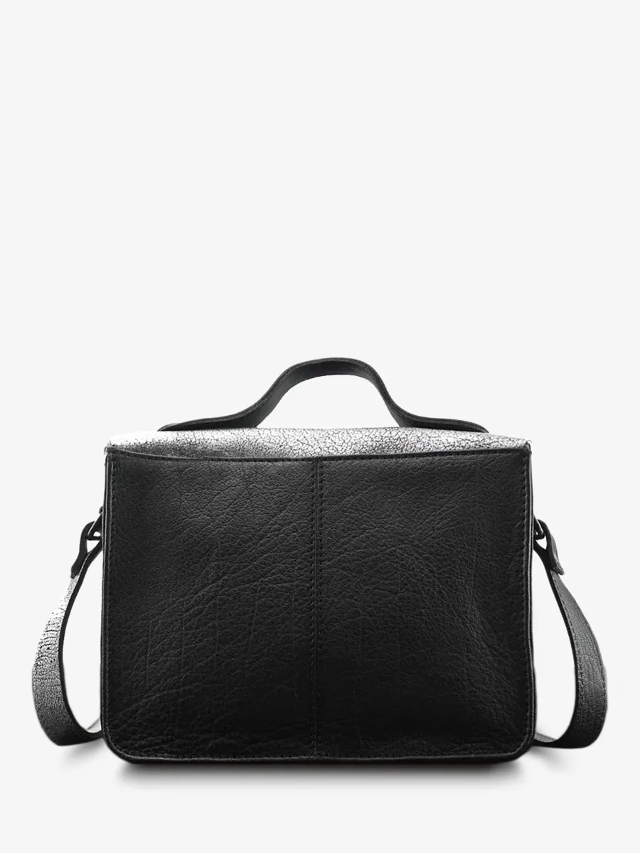 SAC BANDOULIÈRE CUIR ARGENTÉ NOIR FEMME Mademoiselle George - Argenté / Noir