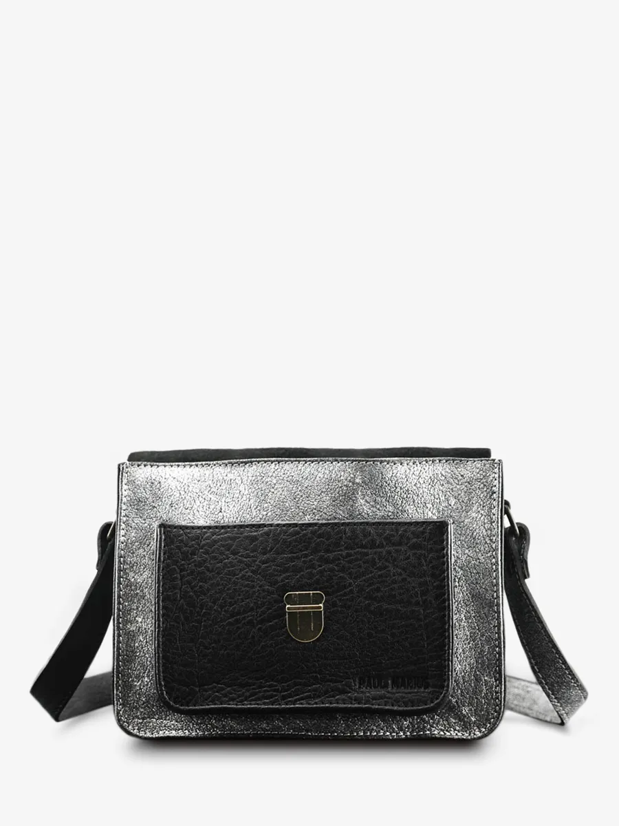 SAC BANDOULIÈRE CUIR ARGENTÉ NOIR FEMME Mademoiselle George - Argenté / Noir