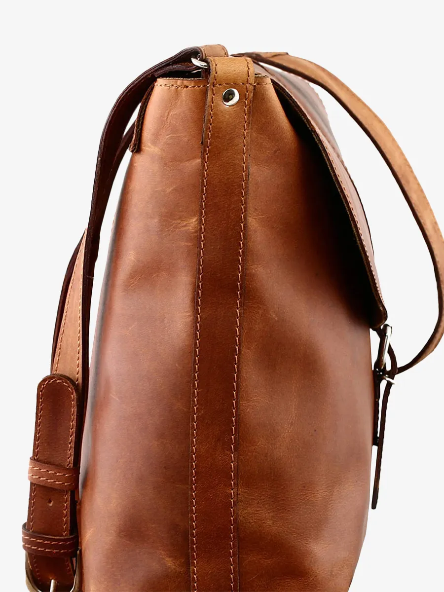 SAC BANDOULIÈRE CUIR FEMME MARRON L'Authentique - M - Naturel