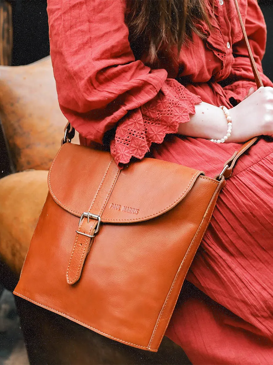 SAC BANDOULIÈRE CUIR FEMME MARRON L'Authentique - M - Naturel