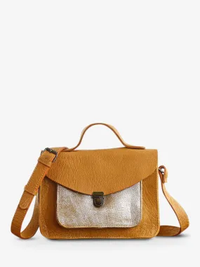 SAC BANDOULIÈRE CUIR JAUNE ET ARGENTÉ FEMME Mademoiselle George - Safran / Argenté